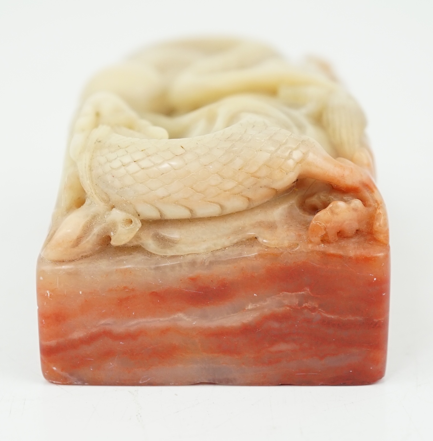 A Chinese 'dragon' soapstone inscribed seal